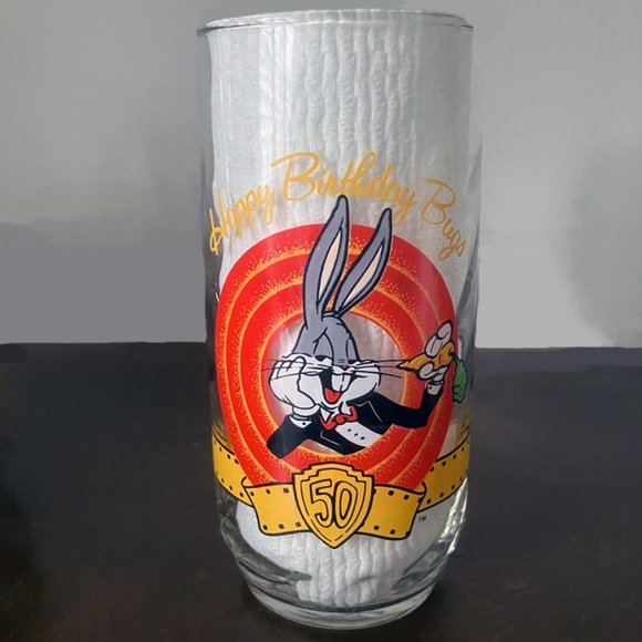 Vintage 1990 Warner Bros Happy Birthday Bugs Bunny 50th Anniversary Glasses - Picture 2 of 5